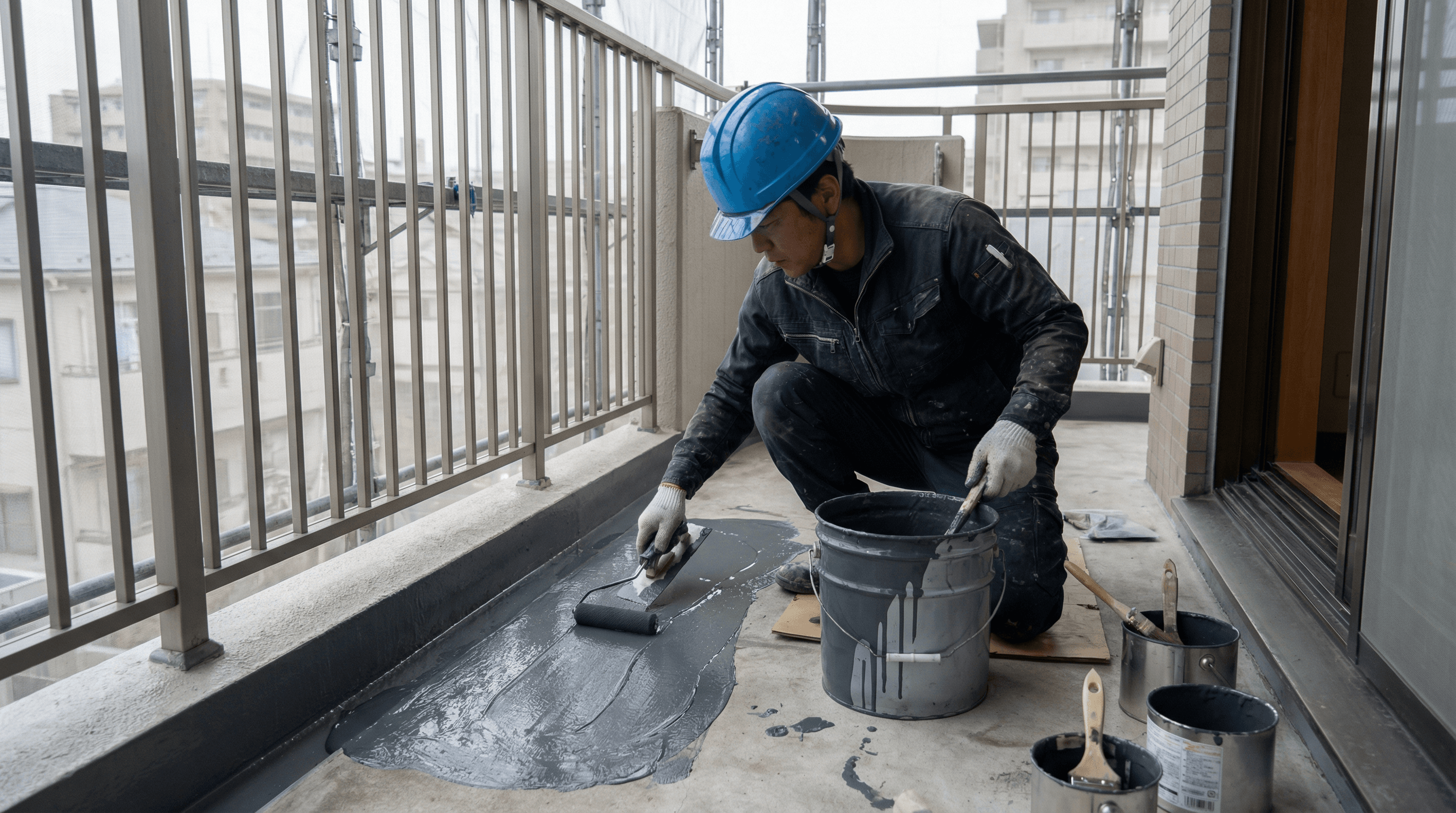 ウレタン防水施工中