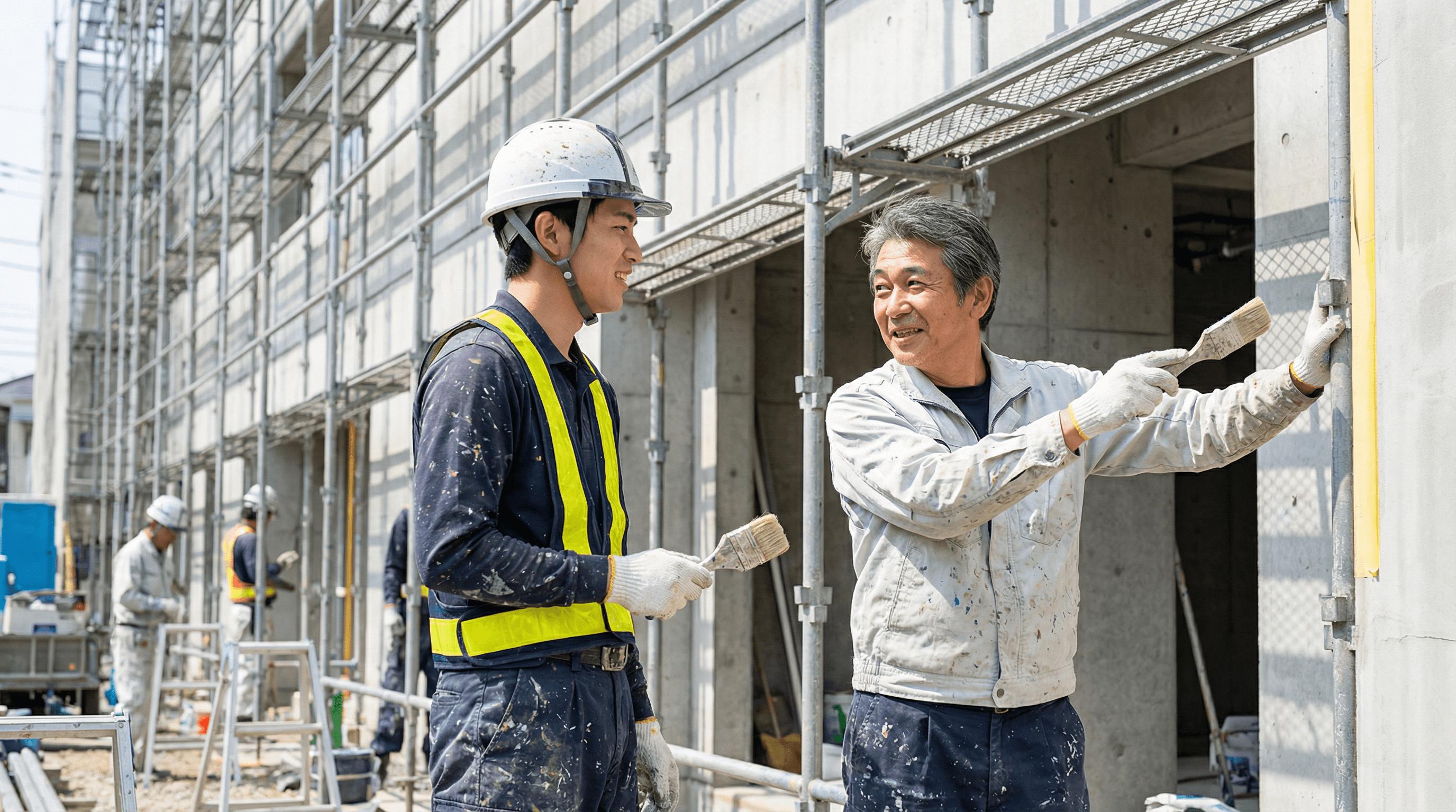 若い職人が先輩から指導を受けているシーン